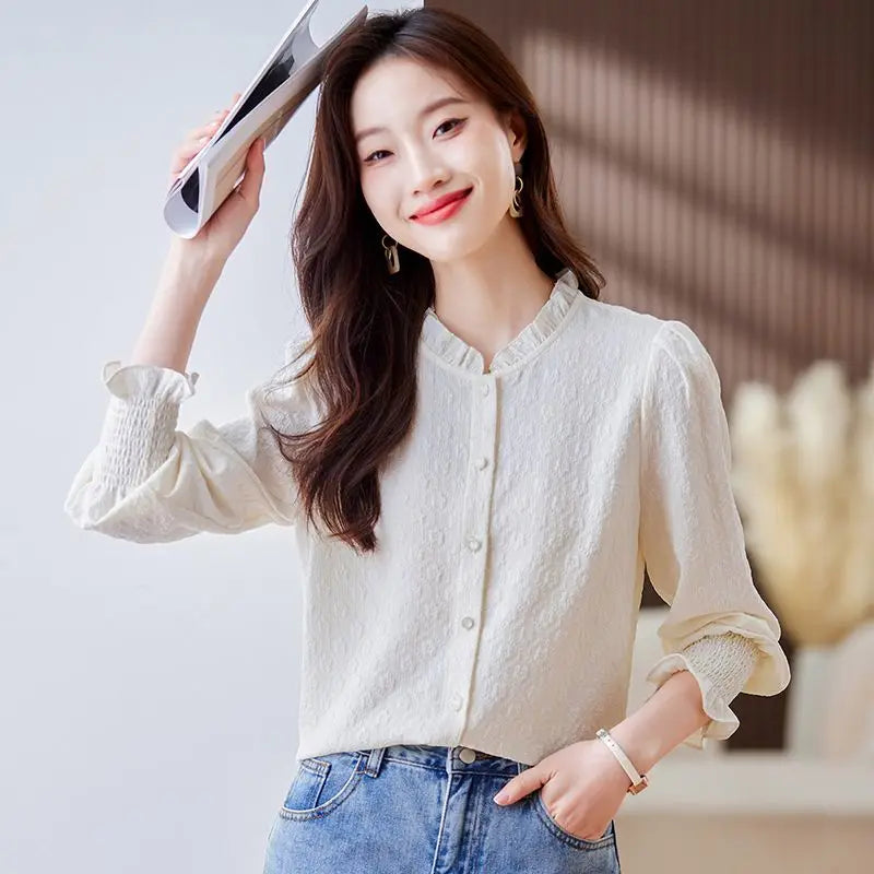 Elegant Chiffon Blouse Women's Spring New Fashion Long Sleeve Spring and Autumn Cardigan Top