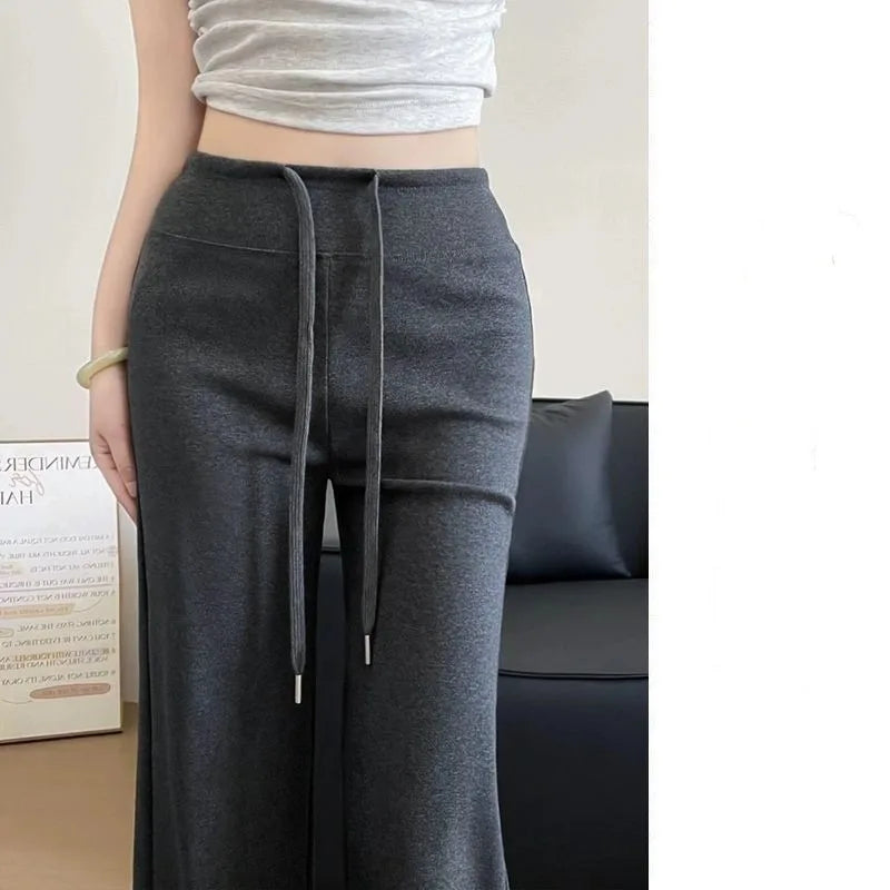 Ladies Fashion Summer Solid Color Thin Style Simplicity Elegant Trend High Waist Slimming Straight Sports Yoga Trousers