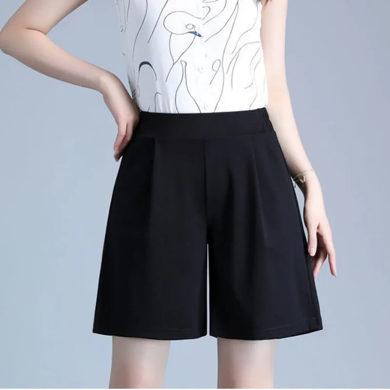 Fashion Casual Loose Black Shorts Summer New Style Ladies Elegant Trend Temperament Suit Wide Leg Pants Five Quarter shorts